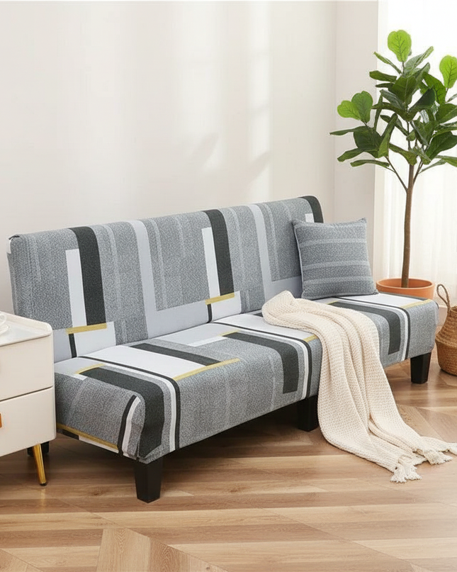 Housse de clic clac motifs géométriques gris – Protection canapé convertible – Photo Variation 1