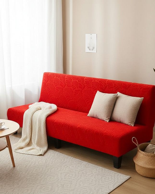 Housse de clic clac rouge motif floral – Protection canapé convertible – Photo Variation 1