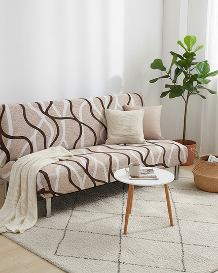 Housse de clic clac géométrique beige – Protection canapé convertible – Photo Variation 1