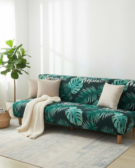 Housse de clic clac imprimé tropical vert – Protection canapé convertible – Photo Variation 1
