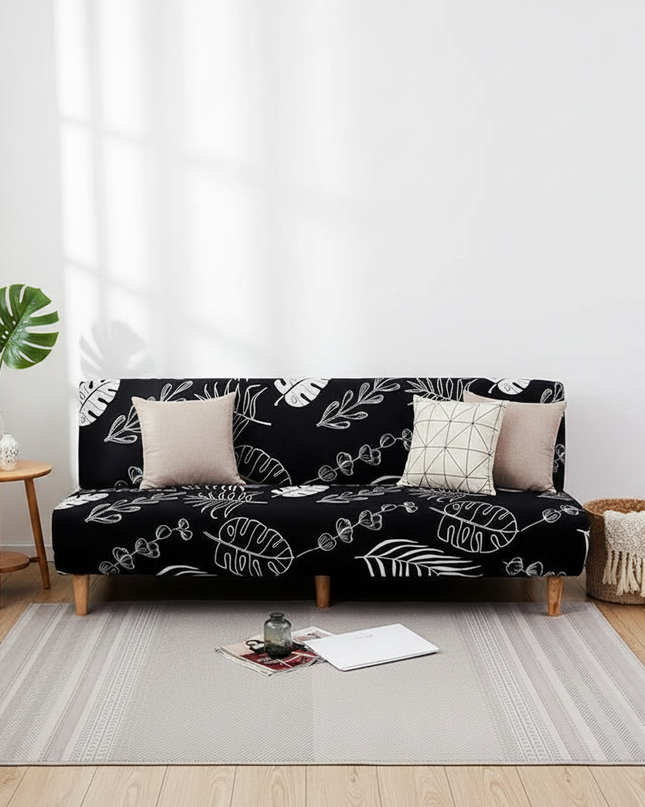 Housse de clic clac noire feuilles tropicales – Protection canapé convertible – Photo Variation 1