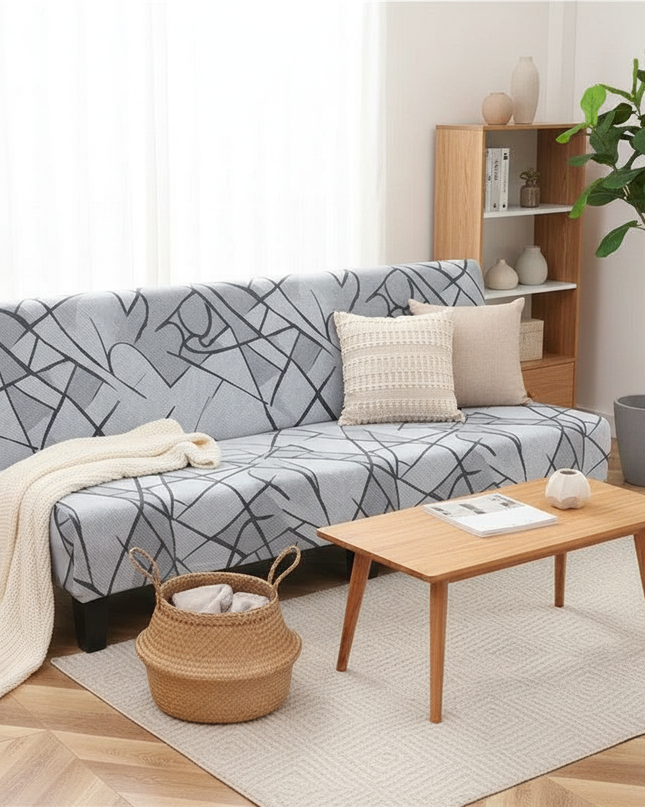 Housse de clic clac spandex imprimée grise – Protection canapé convertible – Photo Variation 1