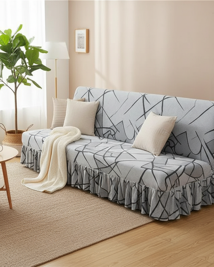 Housse de clic clac jupe grise géométrique – Protection canapé convertible – Photo Variation 1