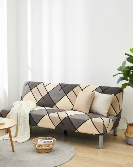 Housse de clic clac géométrique gris beige – Protection canapé convertible – Photo Variation 1