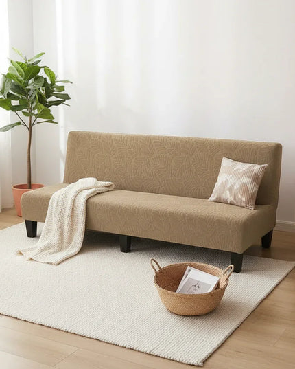 Housse de clic clac beige stretch feuillage – Protection canapé convertible – Photo Variation 1