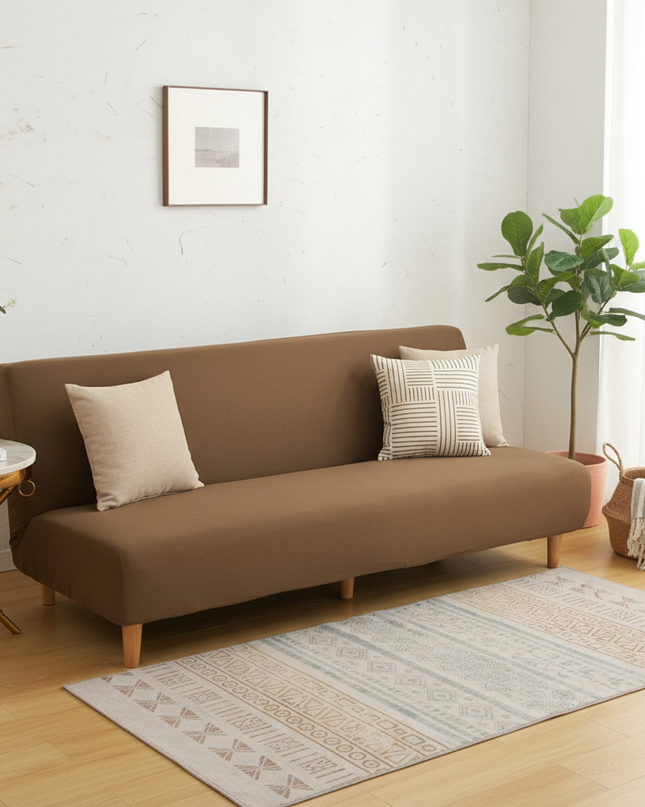 Housse de clic clac unie marron stretch – Protection canapé convertible – Photo Variation 1