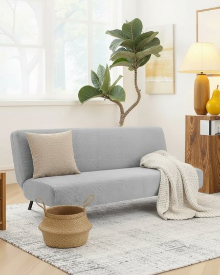 Housse de clic clac gris chiné élastique – Protection canapé convertible – Photo Variation 1