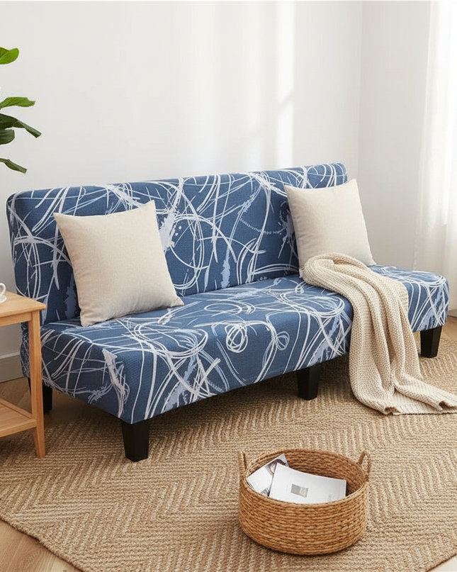 Housse de clic clac Bleue Imprimée Stretch – Protection canapé convertible – Photo Variation 1