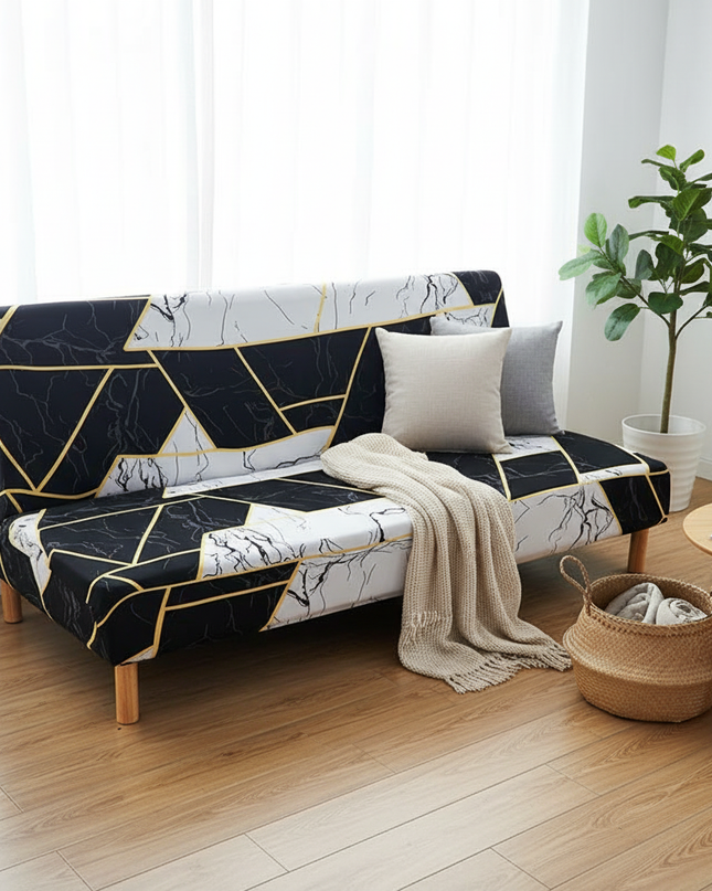 Housse de clic clac Géométrique Marbre Noir – Protection canapé convertible – Photo Variation 1