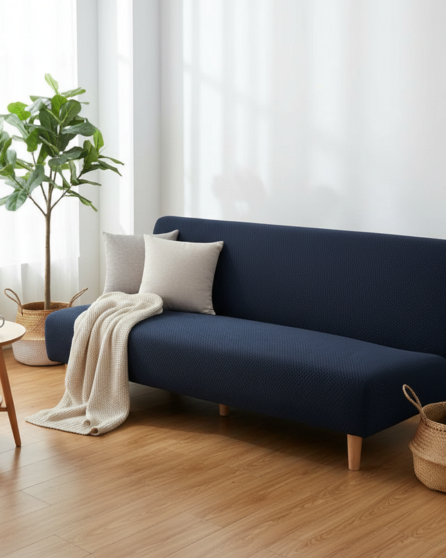 Housse de clic clac jacquard bleu marine – Protection canapé convertible – Photo Variation 1