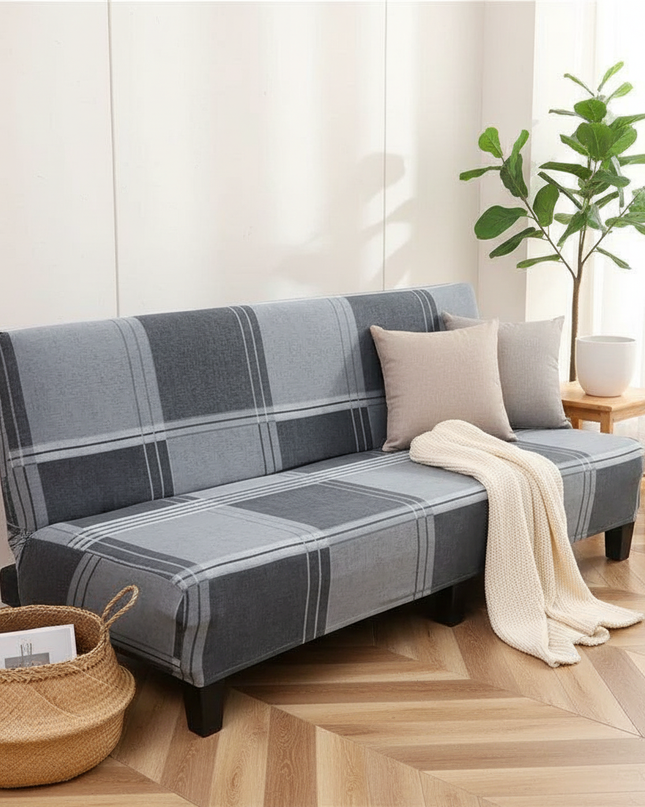 Housse de clic clac à carreaux gris – Protection canapé convertible – Photo Variation 1