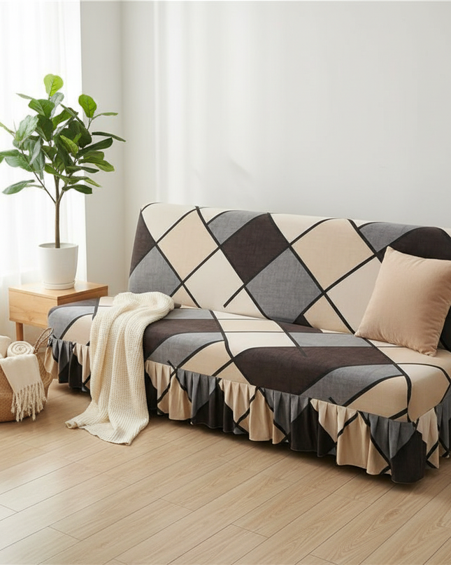 Housse de clic clac losanges beige marron – Protection canapé convertible – Photo Variation 1