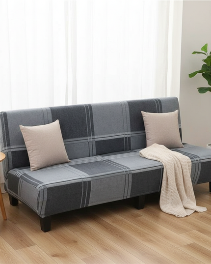 Housse de clic clac extensible carreaux gris – Protection canapé convertible – Photo Variation 1
