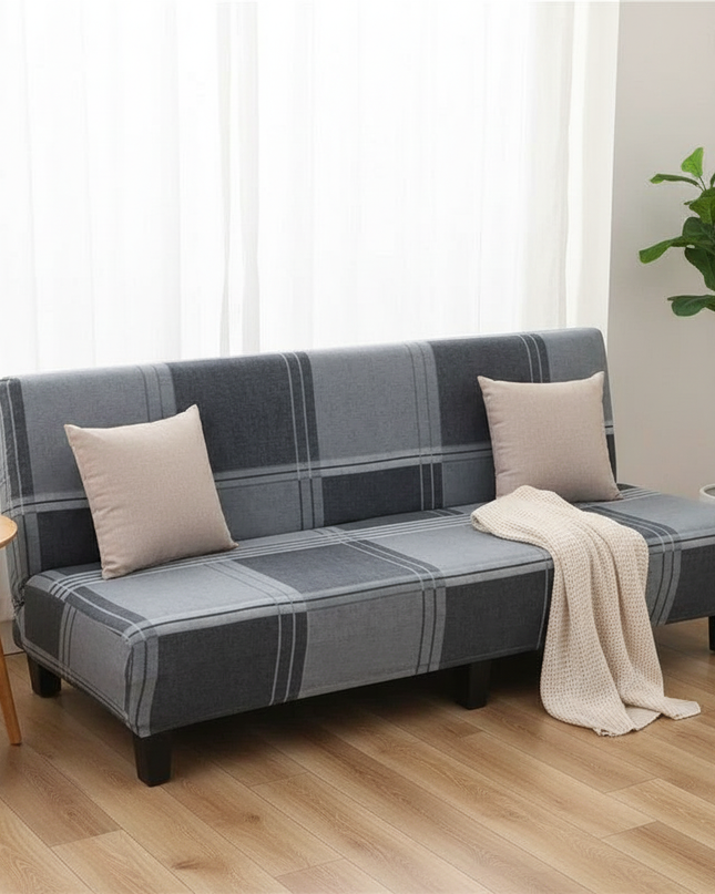 Housse de clic clac extensible carreaux gris – Protection canapé convertible – Photo Variation 1