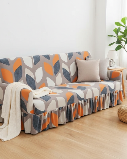 Housse de clic clac imprimé feuilles orange – Protection canapé convertible – Photo Variation 1