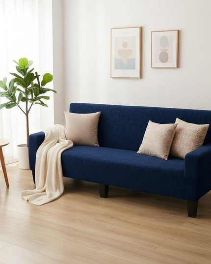 Housse de clic clac bleu marine motifs extensible – Protection canapé convertible – Photo Variation 1