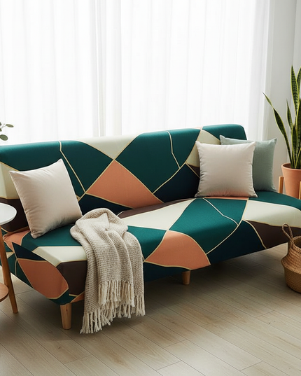 Housse de clic clac géométrique verte moderne. – Protection canapé convertible – Photo Variation 1