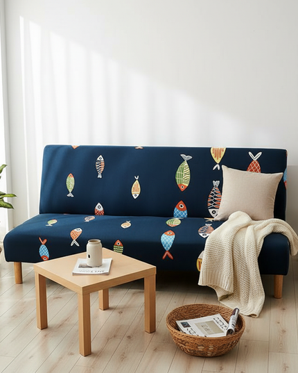 Housse de clic clac géométrique bleu jaune – Protection canapé convertible – Photo Variation 1