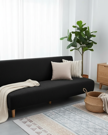 Housse de clic clac jacquard extensible noir – Protection canapé convertible – Photo Variation 1