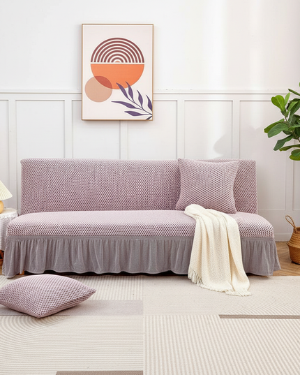 Housse de clic clac rose poudré jupe – Protection canapé convertible – Photo Variation 1