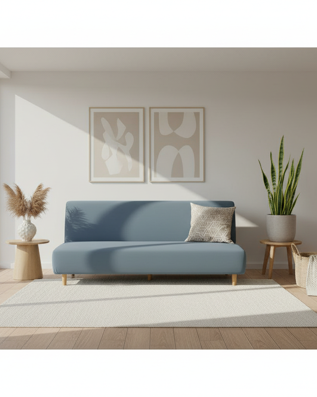 Housse de clic clac spandex extensible bleu gris – Protection canapé convertible – Photo Variation 1