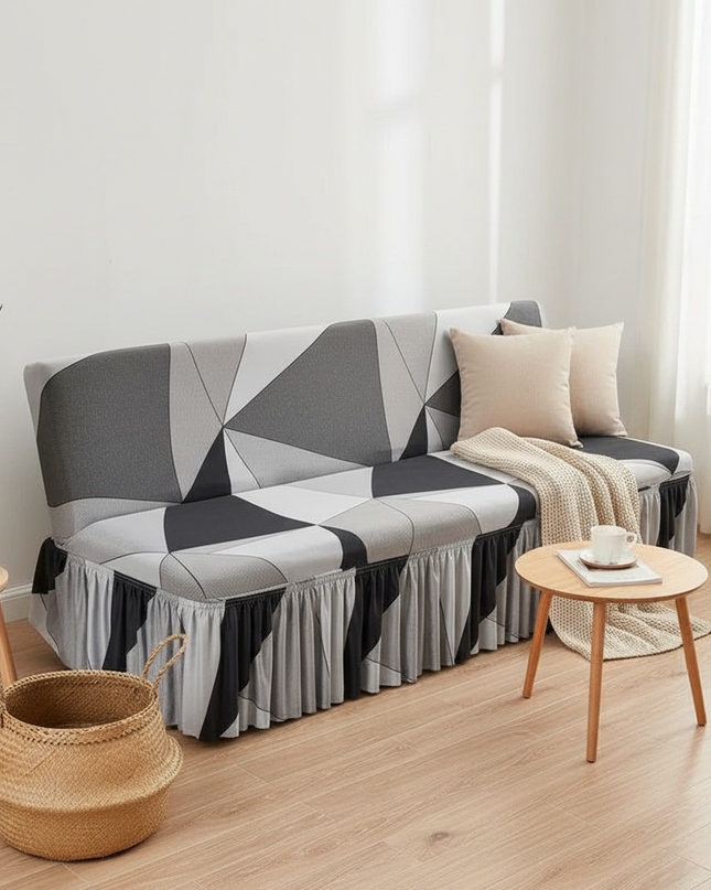 Housse de clic clac géométrique grise jupe – Protection canapé convertible – Photo Variation 1