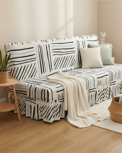 Housse de clic clac motifs abstraits noirs jupe – Protection canapé convertible – Photo Variation 1