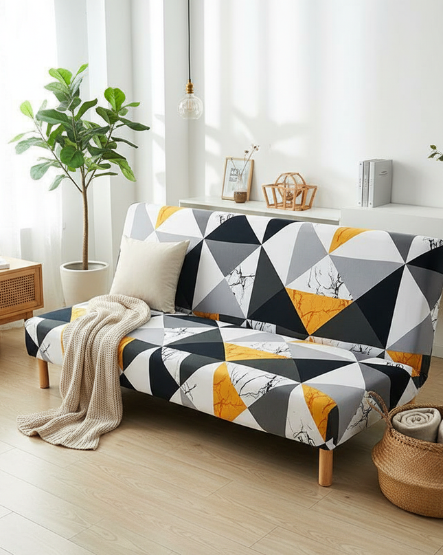 Housse de clic clac Géométrique Jaune Marbre – Protection canapé convertible – Photo Variation 1