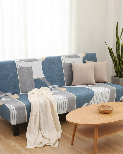 Housse de clic clac géométrique bleu gris – Protection canapé convertible – Photo Variation 1