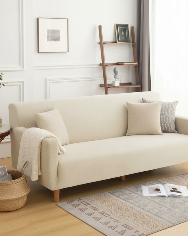 Housse de clic clac beige sans accoudoirs – Protection canapé convertible – Photo Variation 1