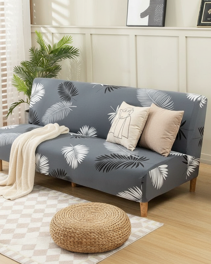 Housse de clic clac extensible gris palmier – Protection canapé convertible – Photo Variation 1