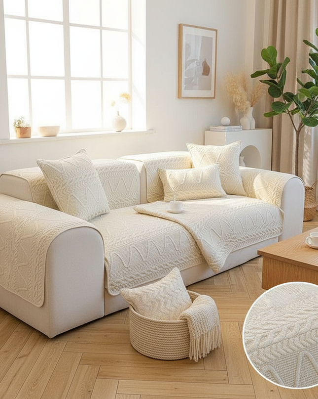 Housse de clic clac écru matelassé nordique – Protection canapé convertible – Photo Variation 1