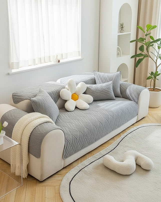 Housse de clic clac coton gris matelassé – Protection canapé convertible – Photo Variation 1