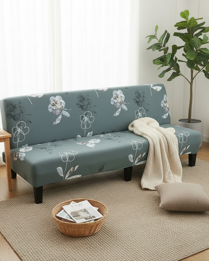 Housse de clic clac motifs floraux verts – Protection canapé convertible – Photo Variation 1