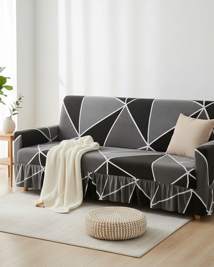Housse de clic clac géométrique gris jupe – Protection canapé convertible – Photo Variation 1
