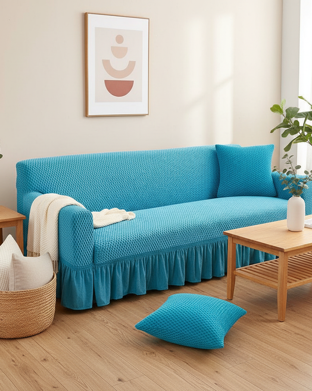 Housse de clic clac turquoise sans accoudoirs – Protection canapé convertible – Photo Variation 1