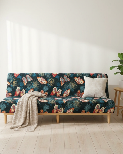 Housse de clic clac imprimée papillons colorés. – Protection canapé convertible – Photo Variation 1