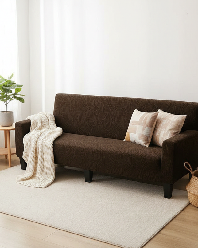 Housse de clic clac chocolat feuilles extensible – Protection canapé convertible – Photo Variation 1
