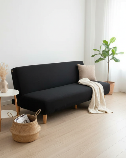 Housse de clic clac noire sans accoudoirs – Protection canapé convertible – Photo Variation 1