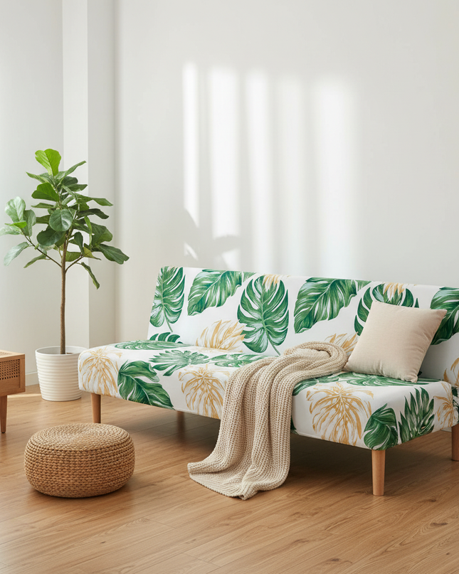 Housse de clic clac tropicale verte or – Protection canapé convertible – Photo Variation 1