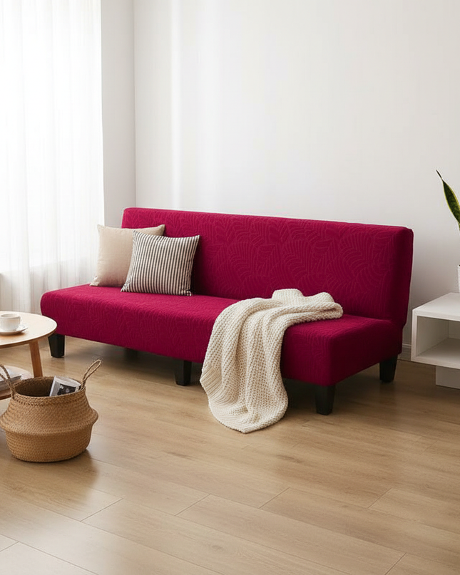 Housse de clic clac fuchsia feuilles extensible – Protection canapé convertible – Photo Variation 1