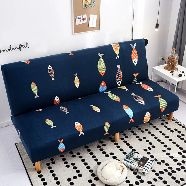 Housse de clic clac géométrique bleu jaune – Protection canapé convertible – Photo Variation 7