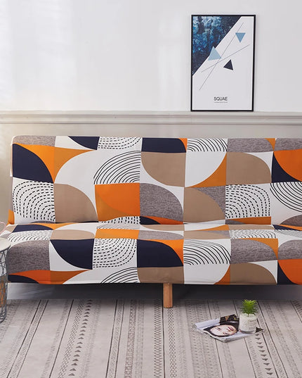 Housse de clic clac motif géométrique orange – Protection canapé convertible – Photo Variation 7