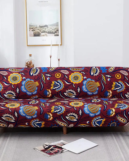 Housse de clic clac extensible bordeaux fleurie – Protection canapé convertible – Photo Variation 7