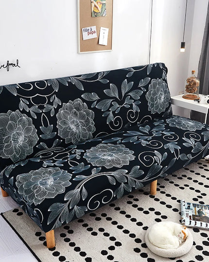 Housse de clic clac noire fleurs blanches – Protection canapé convertible – Photo Variation 7