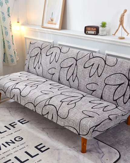 Housse de clic clac grise motifs végétaux – Protection canapé convertible – Photo Variation 7