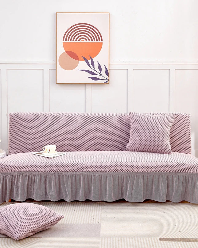 Housse de clic clac rose poudré jupe – Protection canapé convertible – Photo Variation 7