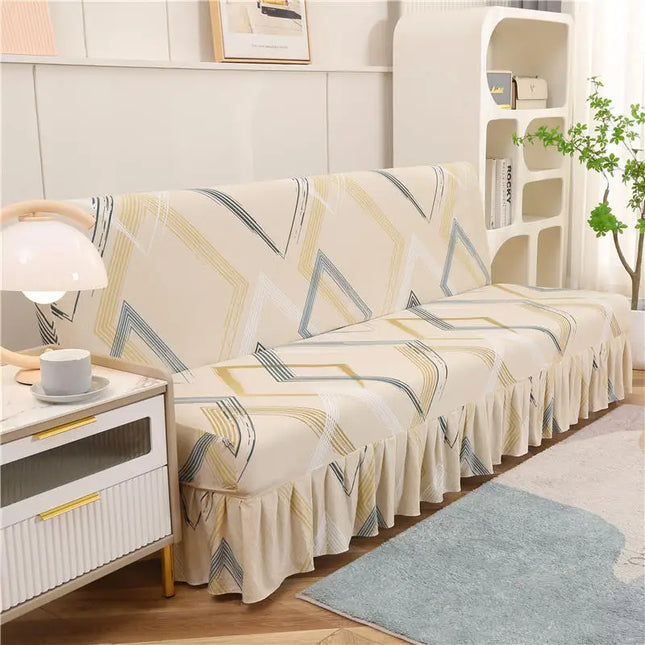 Housse de clic clac géométrique beige volant – Protection canapé convertible – Photo Variation 7