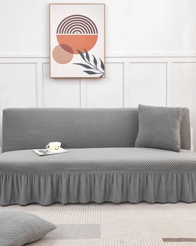 Housse de clic clac grise extensible à volants – Protection canapé convertible – Photo Variation 7