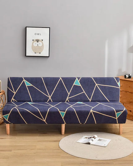 Housse de clic clac géométrique bleue stretch – Protection canapé convertible – Photo Variation 7